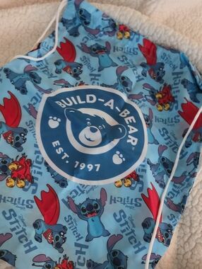 Build-A-Bear Light Blue Stitch Drawstring Bag with Red Accents